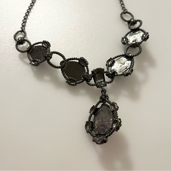 Vintage Black Gunmetal Confetti Lucite Necklace and matching Earrings Set - Picture 8 of 16
